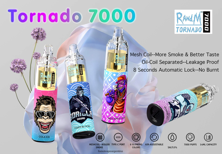 Fumot Tornado Pluma vaporizador desechable 7000 - 14 ml (1 pieza) - Fumot Argentina hielo de cola 2T00T72